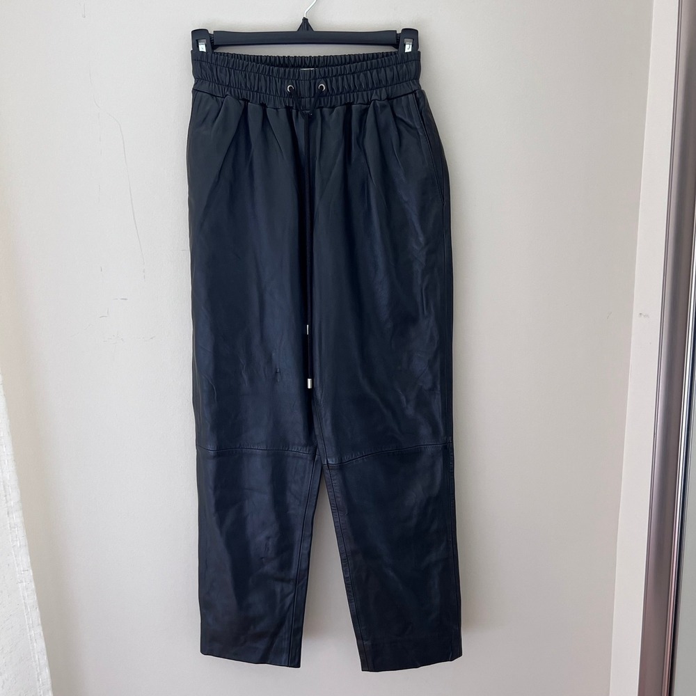 FRAME Leather Pants Drawstring Waist Straight Leg‎ Casual Black Size 26